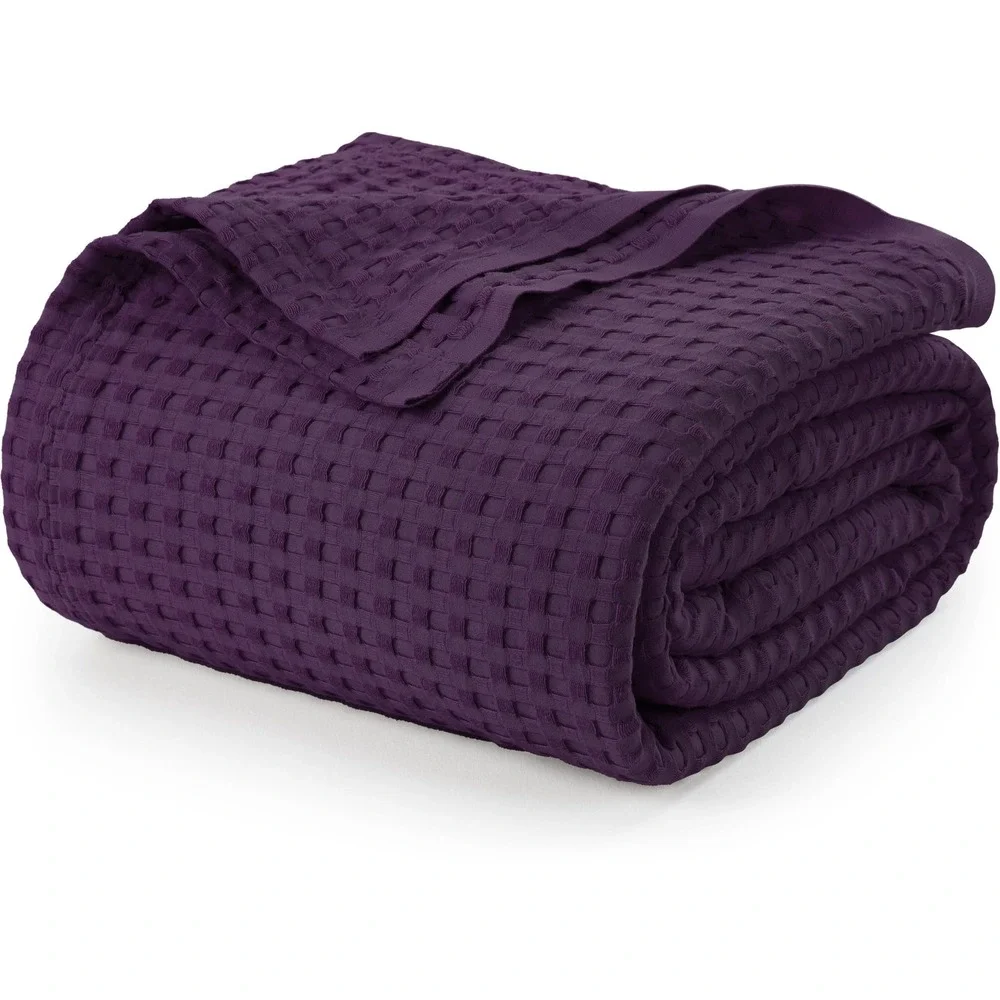 Utopia Waffle Blanket Queen Purple 100% Cotton All Season Bedding New